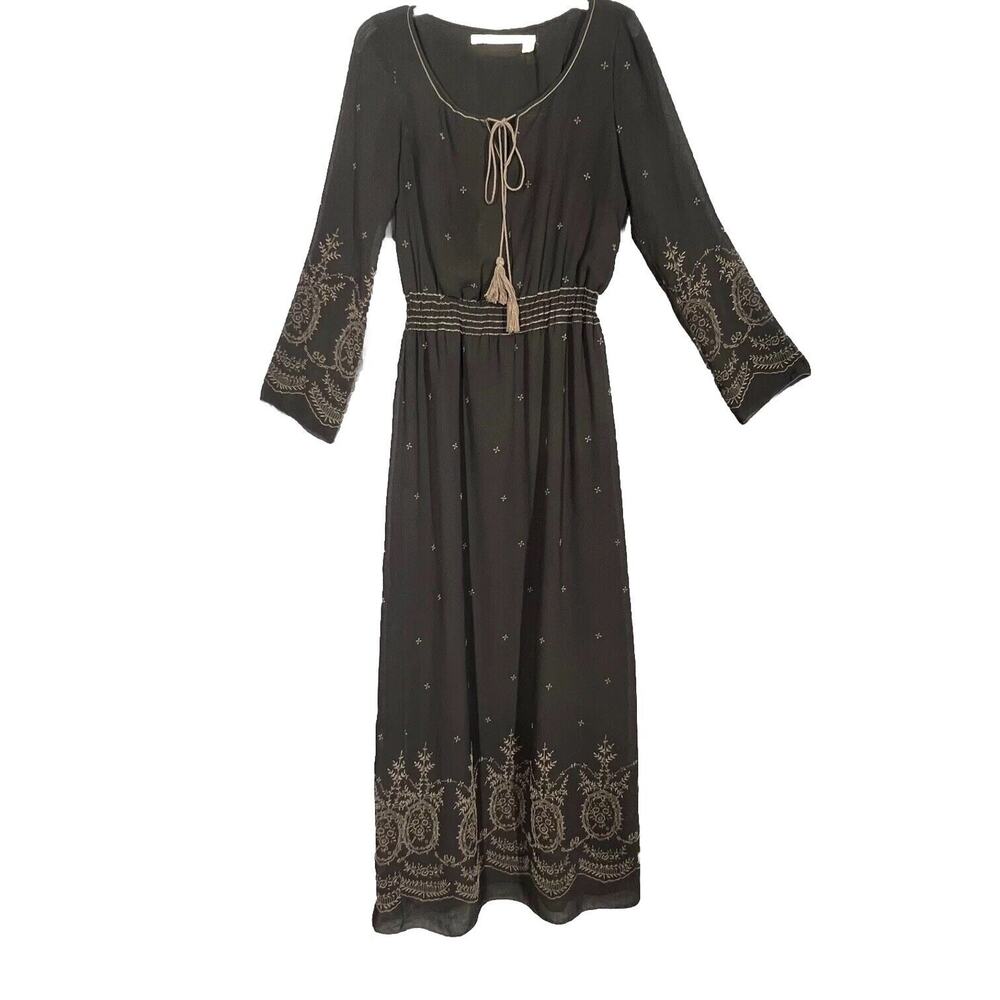 Chelsea and Violet Maxi Dress Womens Small Black Paisley Smocked Praire Boho